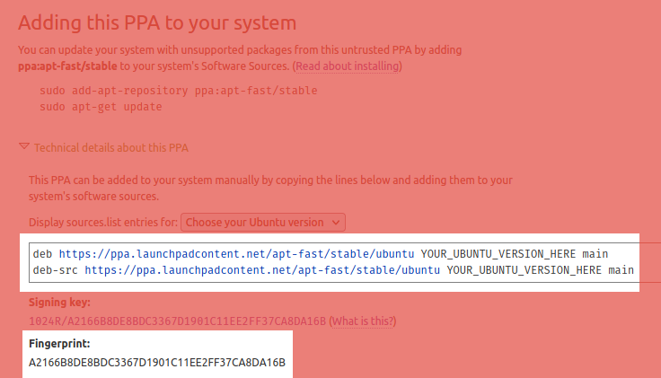 A screenshot of the apt-fast PPA.